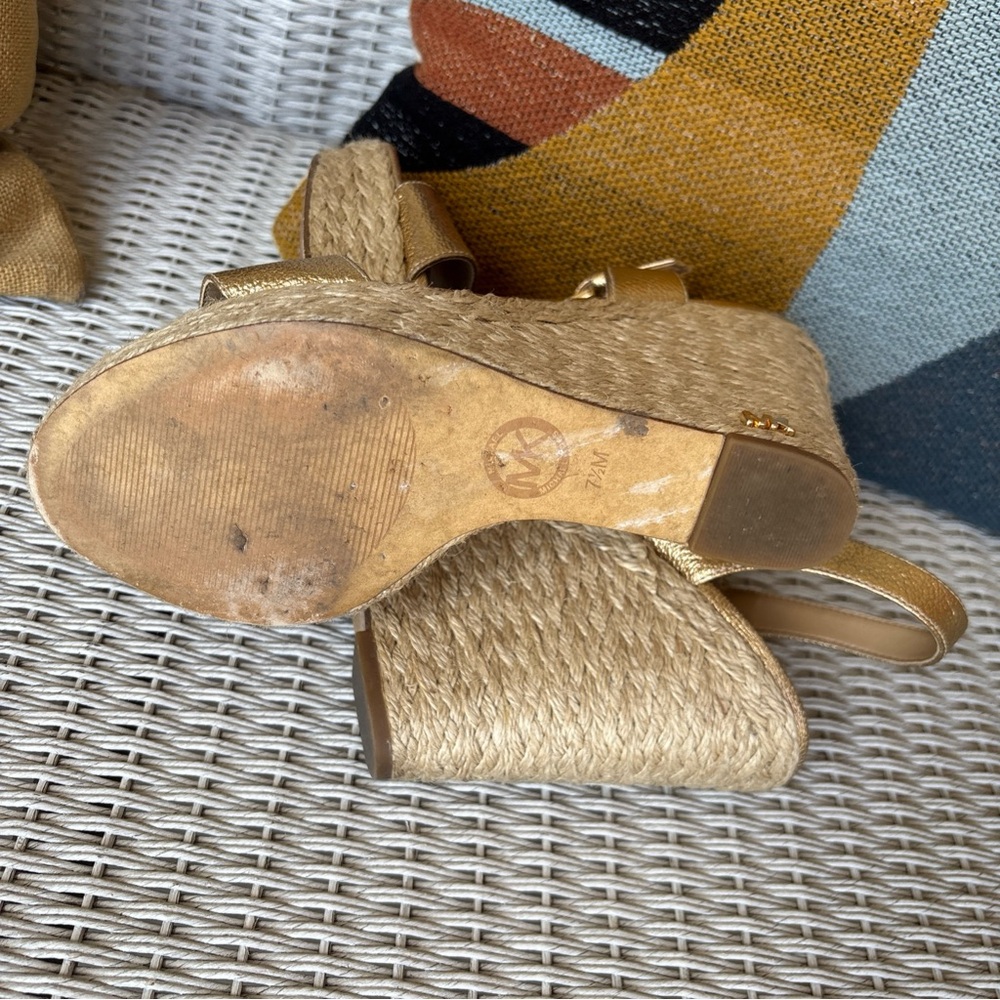 Michael Kors Metallic Gold Espadrille Wedge Sandals - Picture 3 of 6